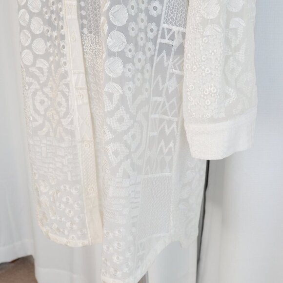 Alice + Olivia Tanisha White Embroidered Patchwork Button Down Tunic Shirt Sz S - Picture 7 of 9
